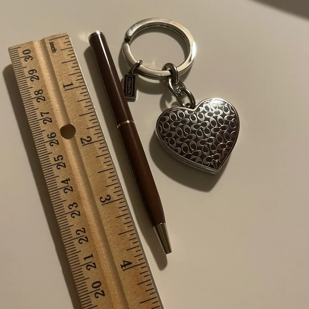 Coach Brown Heart Keychain and Pen Set